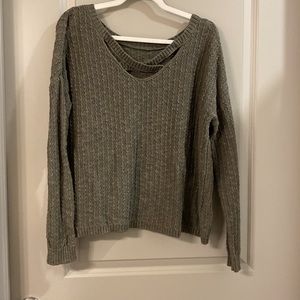 Hollister green oversized sweater with criss cross detail